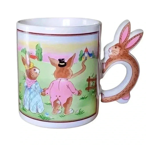 Vintage Bunny Mug | 1980s Japan | Cute Rabbit Handle Coffee Cocoa Cup - Picture 1 of 12